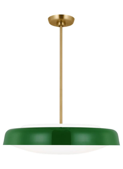 Generation Lighting Kate Spade Draper 3-Light Dimmable Extra Large Pendant Hanging Chandelier Light In Green Finish With Green Steel Shade (KSP1133GRN)