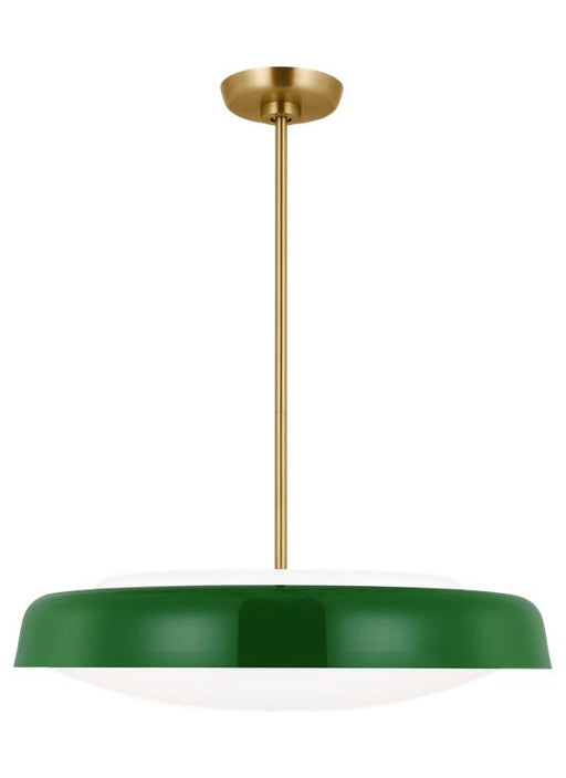 Generation Lighting Kate Spade Draper 3-Light Dimmable Extra Large Pendant Hanging Chandelier Light In Green Finish With Green Steel Shade (KSP1133GRN)