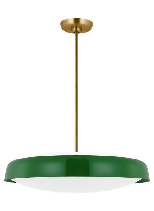 Generation Lighting Kate Spade Draper 3-Light Dimmable Extra Large Pendant Hanging Chandelier Light In Green Finish With Green Steel Shade (KSP1133GRN)