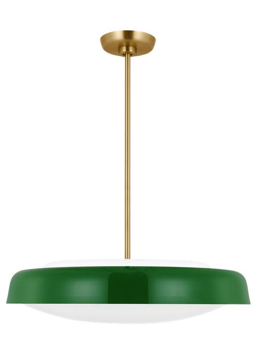 Generation Lighting Kate Spade Draper 3-Light Dimmable Extra Large Pendant Hanging Chandelier Light In Green Finish With Green Steel Shade (KSP1133GRN)