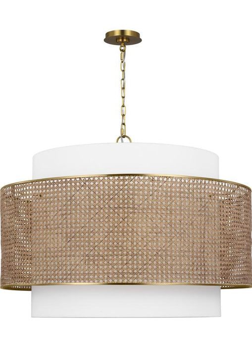 Generation Lighting Kate Spade New York Sawyer 4-Light Extra Large Hanging Shade In Blonde Rattan Finish With White Linen Fabric Shade(KSP1184BBSBRTN)