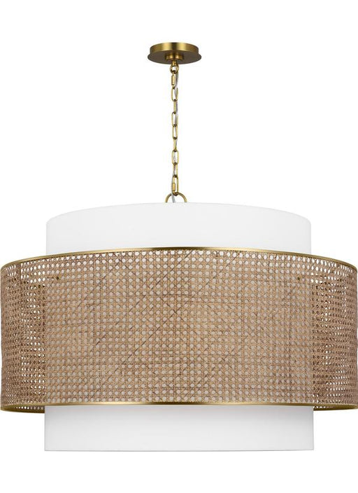 Generation Lighting Kate Spade New York Sawyer 4-Light Extra Large Hanging Shade In Blonde Rattan Finish With White Linen Fabric Shade(KSP1184BBSBRTN)