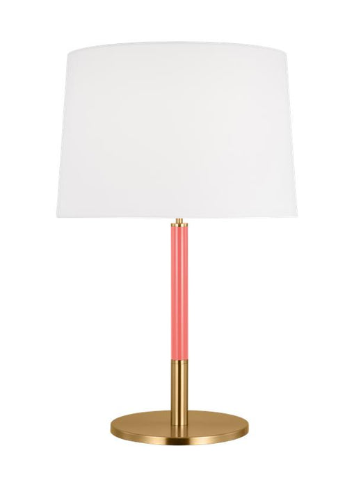 Generation Lighting Monroe Modern 1-Light Indoor Medium Table Lamp In Burnished Brass Gold Finish With White Linen Fabric Shade (KST1041BBSCRL1)