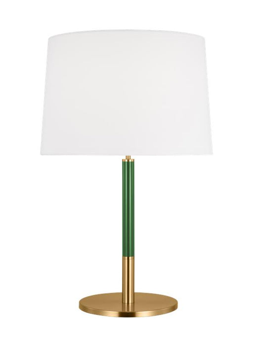 Generation Lighting Monroe Modern 1-Light Indoor Medium Table Lamp In Burnished Brass Gold Finish With White Linen Fabric Shade (KST1041BBSGRN1)