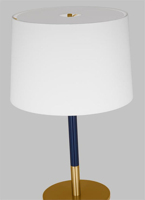 Generation Lighting Monroe Modern 1-Light Indoor Medium Table Lamp In Burnished Brass Gold Finish With White Linen Fabric Shade (KST1041BBSNVY1)
