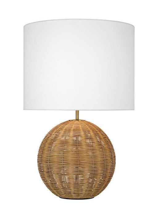 Generation Lighting Mari Casual 1-Light Indoor Medium Table Lamp In Burnished Brass Gold Finish With White Linen Fabric Shade (KST1141BBS1)