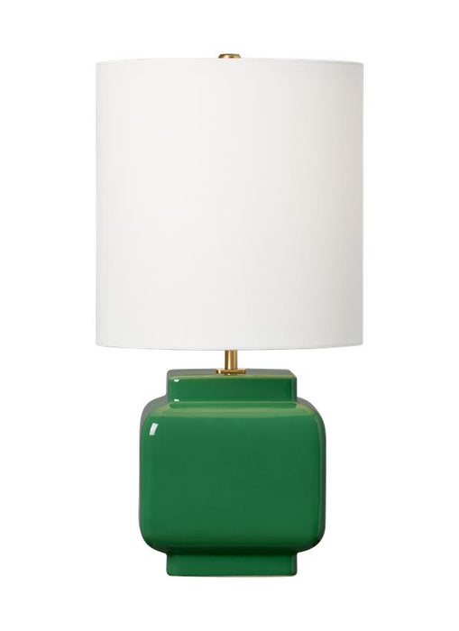 Generation Lighting Kate Spade Anderson 1-Light Dimmable Medium Table Lamp In Green Finish With White Linen Fabric Shade (KST1161CGR1)