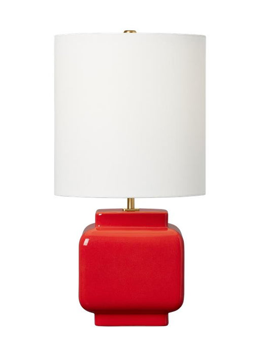 Generation Lighting Kate Spade Anderson 1-Light Dimmable Medium Table Lamp In Lucent Red Finish With White Linen Fabric Shade (KST1161CLR1)