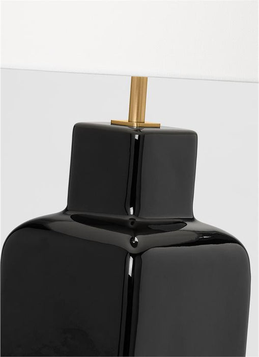 Generation Lighting Kate Spade Anderson 1-Light Dimmable Large Table Lamp In Black Finish With White Linen Fabric Shade (KST1171CBK1)