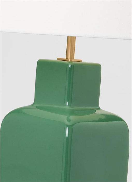 Generation Lighting Kate Spade Anderson 1-Light Dimmable Large Table Lamp In Green Finish With White Linen Fabric Shade (KST1171CGR1)