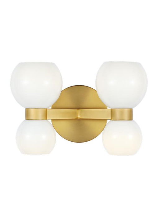 Generation Lighting Londyn Modern Indoor Dimmable Double Sconce Wall Fixture In A Burnished Brass Finish With Milk White Glass Shades (KSW1034BBSMG)
