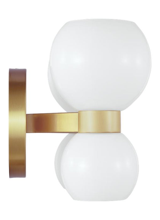 Generation Lighting Londyn Modern Indoor Dimmable Double Sconce Wall Fixture In A Burnished Brass Finish With Milk White Glass Shades (KSW1034BBSMG)