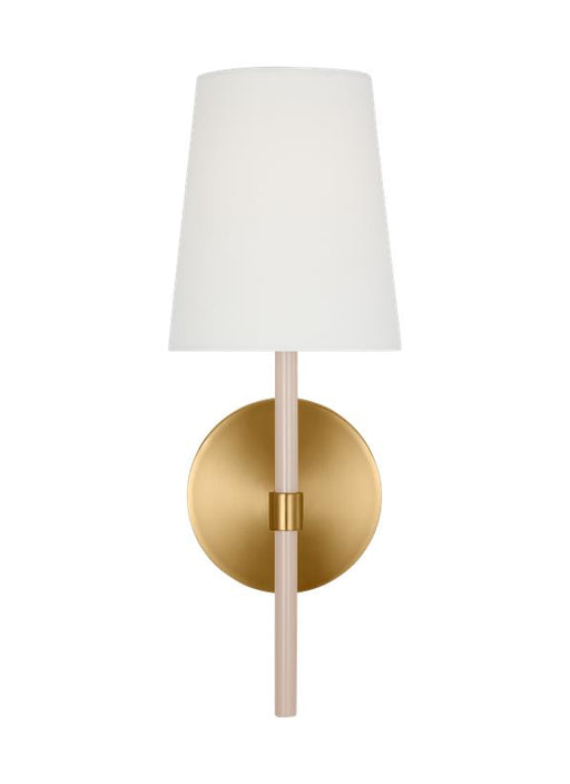 Generation Lighting Monroe Modern 1-Light Indoor Dimmable Wall Small Single Sconce Burnished Brass Gold With White Linen Fabric Shade (KSW1081BBSBLH)