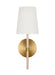 Generation Lighting Monroe Modern 1-Light Indoor Dimmable Wall Small Single Sconce Burnished Brass Gold With White Linen Fabric Shade (KSW1081BBSBLH)