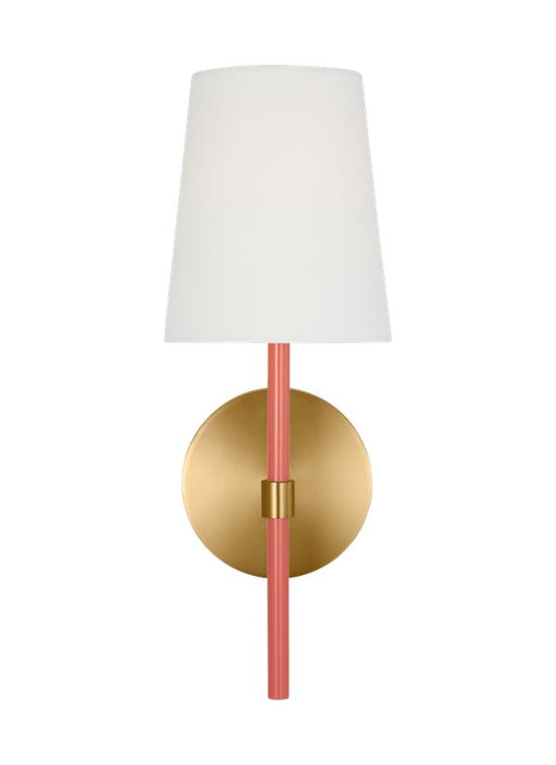 Generation Lighting Monroe Modern 1-Light Indoor Dimmable Wall Small Single Sconce Burnished Brass Gold With White Linen Fabric Shade (KSW1081BBSCRL)