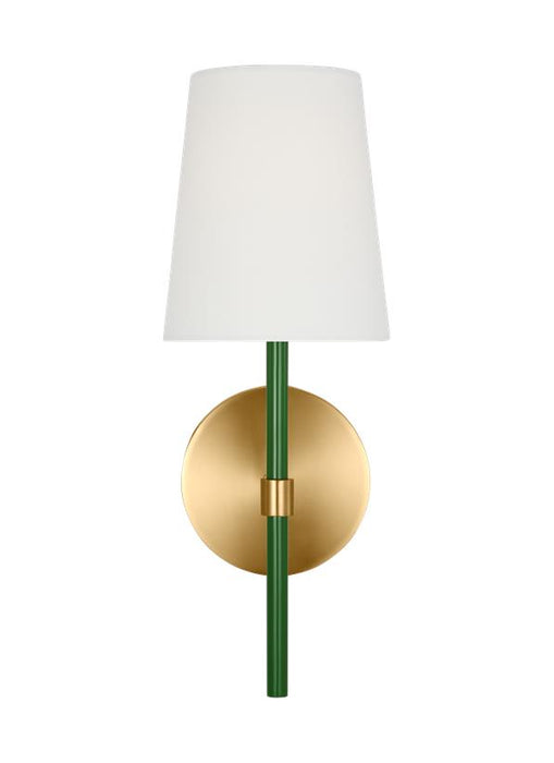 Generation Lighting Monroe Modern 1-Light Indoor Dimmable Wall Small Single Sconce Burnished Brass Gold With White Linen Fabric Shade (KSW1081BBSGRN)