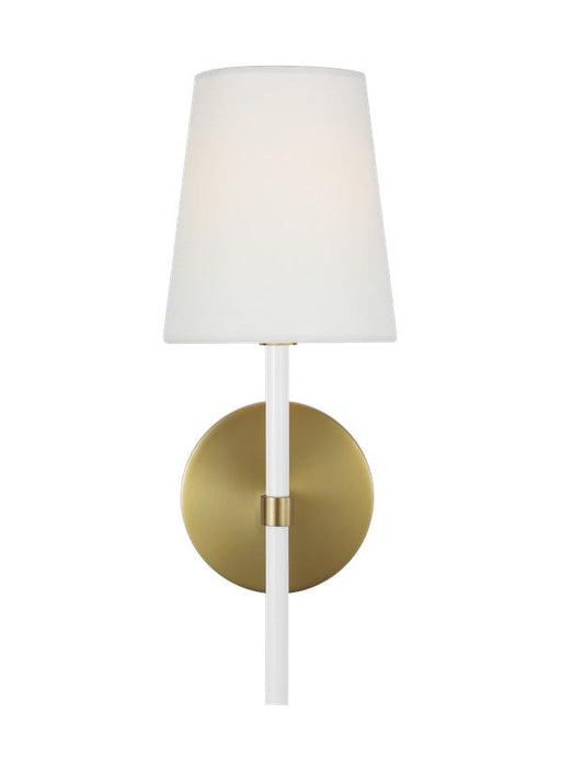 Generation Lighting Monroe Small Single Sconce Burnished Brass Finish With White Linen Fabric Shade (KSW1081BBSGW)