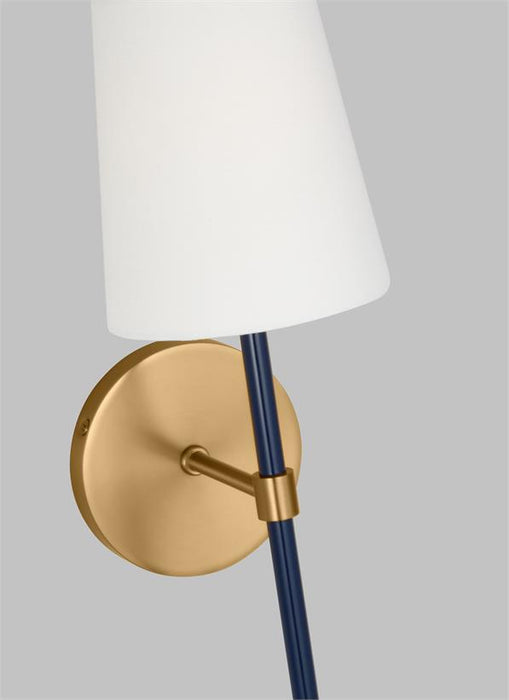 Generation Lighting Monroe Modern 1-Light Indoor Dimmable Wall Small Single Sconce Burnished Brass Gold With White Linen Fabric Shade (KSW1081BBSNVY)