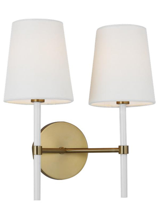 Generation Lighting Monroe Double Sconce Burnished Brass Finish With White Linen Fabric Shades (KSW1102BBSGW)
