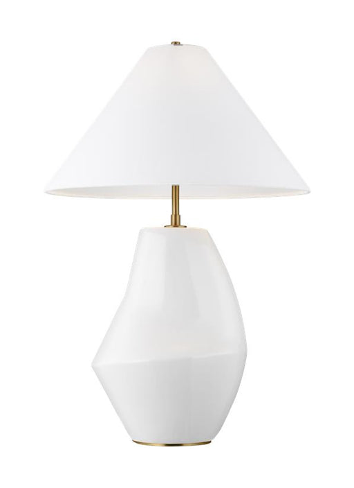 Generation Lighting Contour Short Table Lamp Arctic White Finish With White Linen Fabric Shade (KT1221ARC1)