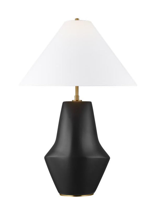 Generation Lighting Contour Short Table Lamp Coal Finish With White Linen Fabric Shade (KT1221COL1)