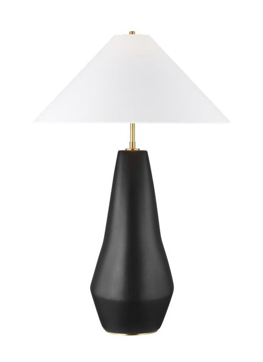 Generation Lighting Contour Tall Table Lamp Coal Finish With White Linen Fabric Shade (KT1231COL1)