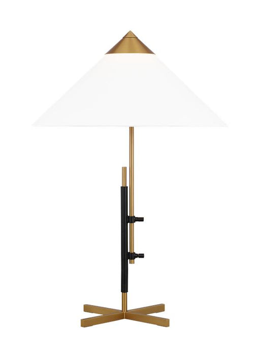 Generation Lighting Franklin Table Lamp Burnished Brass and Deep Bronze Finish With White Linen Fabric Shade (KT1281BBSBNZ1)