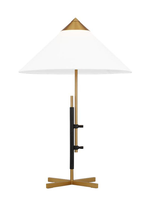 Generation Lighting Franklin Table Lamp Burnished Brass and Deep Bronze Finish With White Linen Fabric Shade (KT1281BBSBNZ1)