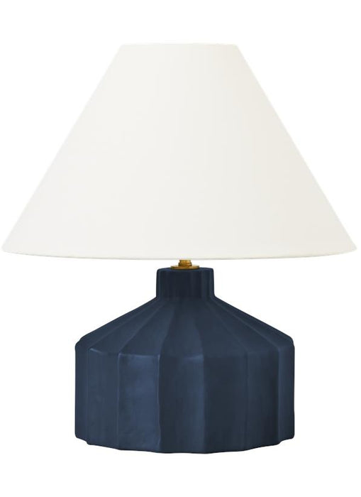 Generation Lighting Veneto Small Table Lamp Matte Medium Blue Wash Finish With White Linen Fabric Shade (KT1331MMBW1)