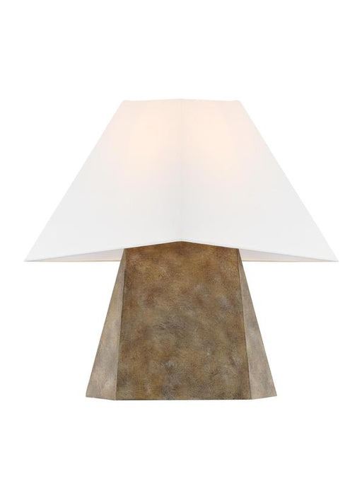 Generation Lighting Herrero Modern 1-Light LED Medium Table Lamp In Antique Gild Rustic Gold Finish With White Linen Fabric Shade (KT1361ADB1)