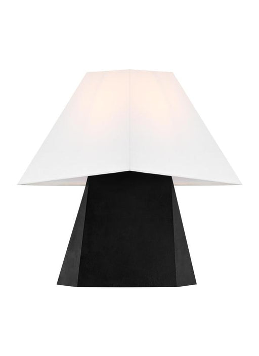 Generation Lighting Herrero Modern 1-Light LED Medium Table Lamp In Aged Iron Grey Finish With White Linen Fabric Shade (KT1361AI1)