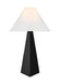 Generation Lighting Herrero Modern 1-Light LED Large Table Lamp In Aged Iron Grey Finish With White Linen Fabric Shade (KT1371AI1)