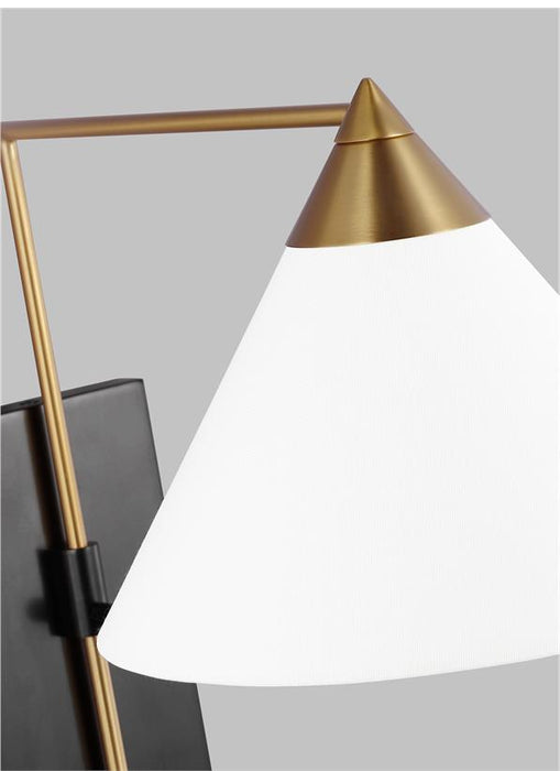 Generation Lighting Franklin Wall Sconce Burnished Brass and Deep Bronze Finish With White Linen Fabric Shade (KWL1121BBSBNZ)