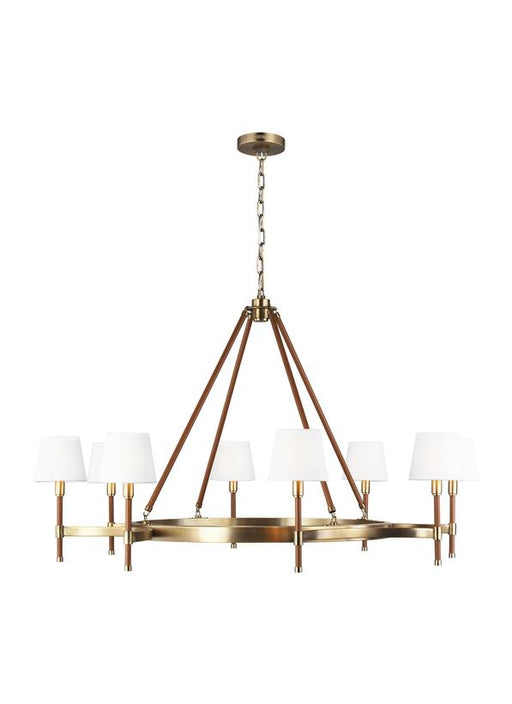Generation Lighting Katie Large Chandelier Time Worn Brass Finish With White Linen Fabric Shades (LC1018TWB)
