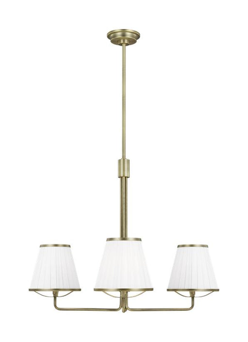 Generation Lighting Esther Small Chandelier Time Worn Brass Finish With White Linen Pleated Fabric Shades (LC1173TWB)