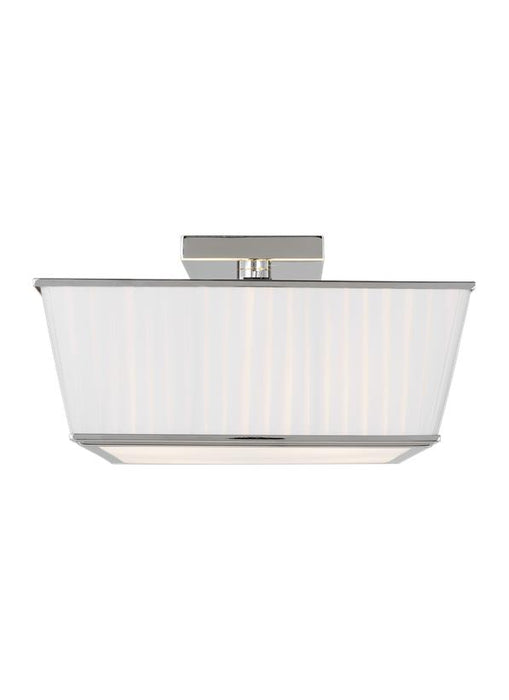 Generation Lighting Esther Flush Mount Polished Nickel Finish With Milk White Glass Diffuser And White Linen Pleated Fabric Shade (LF1044PN)
