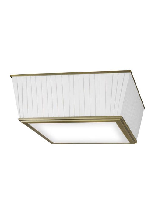 Generation Lighting Esther Flush Mount Time Worn Brass Finish With Milk White Glass Diffuser And White Linen Pleated Fabric Shade (LF1044TWB)