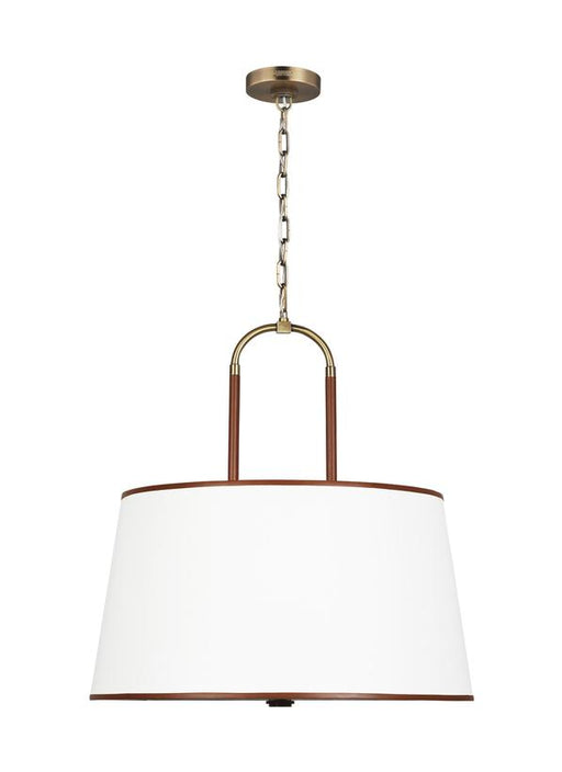 Generation Lighting Katie Large Pendant Time Worn Brass Finish With Milk White Glass Diffuser And White Linen Fabric Shade (LP1024TWB)