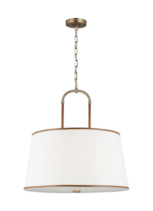 Generation Lighting Katie Large Pendant Time Worn Brass Finish With Milk White Glass Diffuser And White Linen Fabric Shade (LP1024TWB)