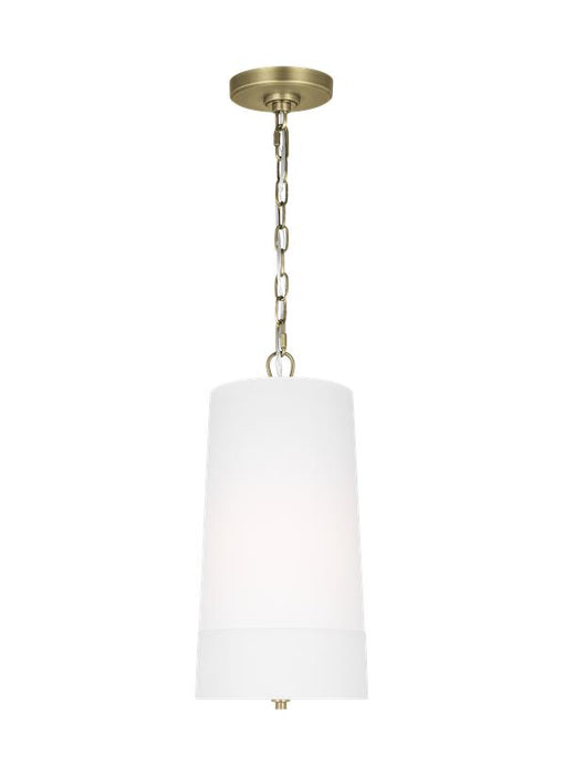 Generation Lighting Ivy Traditional Dimmable Indoor 1-Light Tall Pendant A Time Worn Brass With An Etched White Glass Diffuser (LP1101TWBWLW)