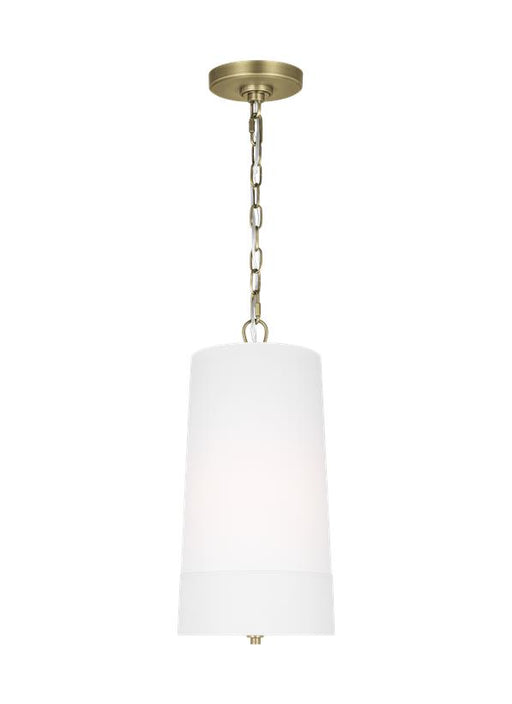 Generation Lighting Ivy Traditional Dimmable Indoor 1-Light Tall Pendant A Time Worn Brass With An Etched White Glass Diffuser (LP1101TWBWLW)