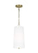 Generation Lighting Ivy Traditional Dimmable Indoor 1-Light Tall Pendant A Time Worn Brass With An Etched White Glass Diffuser (LP1101TWBWLW)