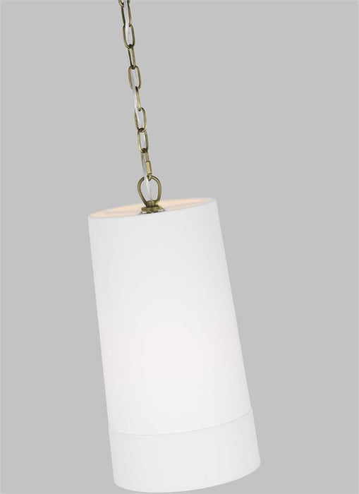 Generation Lighting Ivy Traditional Dimmable Indoor 1-Light Tall Pendant A Time Worn Brass With An Etched White Glass Diffuser (LP1101TWBWLW)
