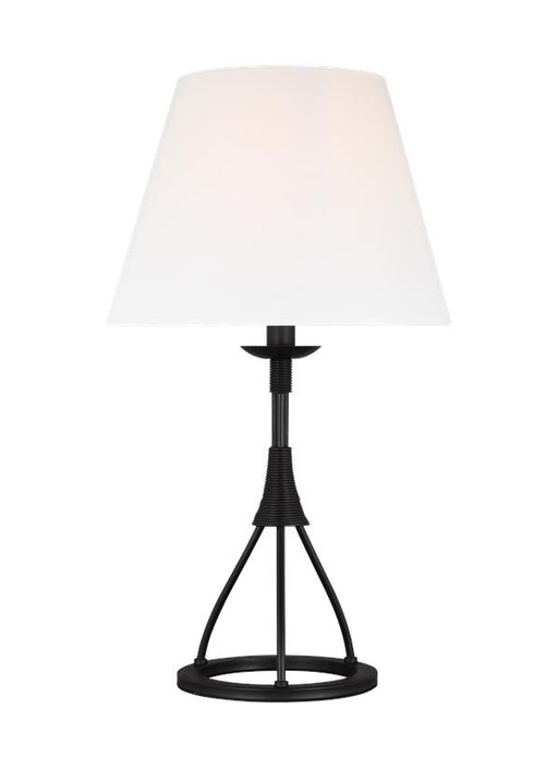 Generation Lighting Sullivan Table Lamp Aged Iron Finish With White Linen Fabric Shade (LT1161AI1)