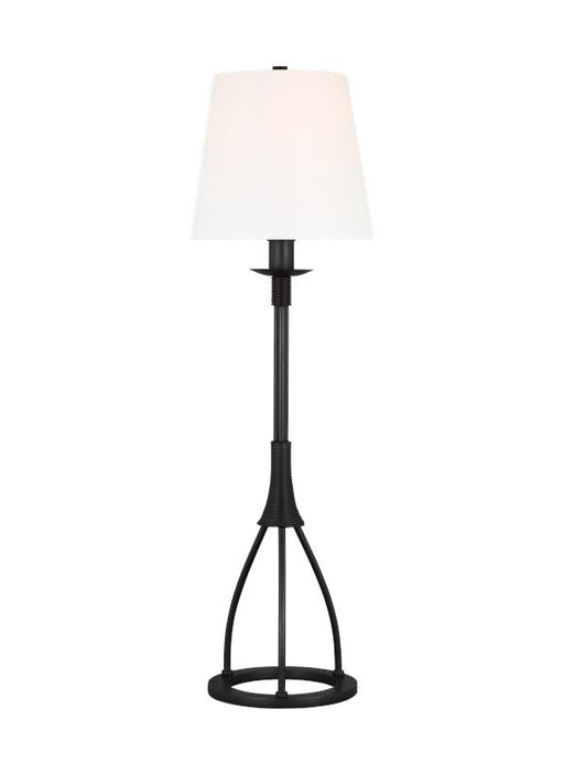 Generation Lighting Sullivan Buffet Lamp Aged Iron Finish With White Linen Fabric Shade (LT1171AI1)