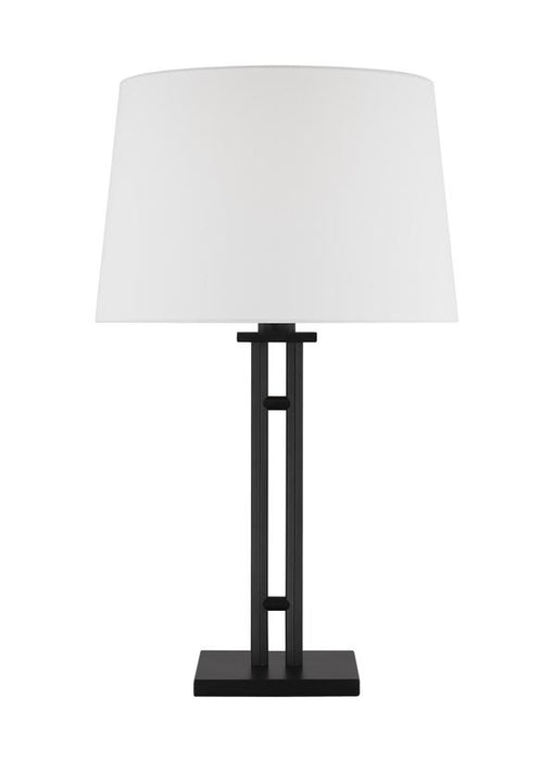 Generation Lighting Lauren Ralph Lauren Haddon 1-Light Medium Table Lamp In Aged Iron Finish With White Linen Fabric Shade (LT1191AI1)