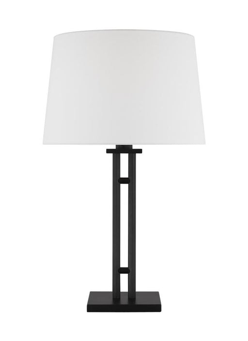 Generation Lighting Lauren Ralph Lauren Haddon 1-Light Medium Table Lamp In Aged Iron Finish With White Linen Fabric Shade (LT1191AI1)