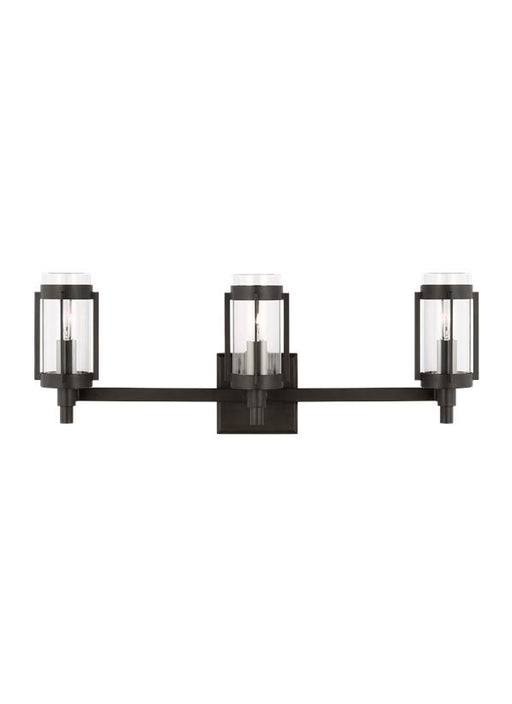 Generation Lighting Flynn Mid-Century Modern 3-Light Indoor Dimmable Bath Vanity Wall Sconce In Aged Iron Finish With Clear Glass Shades (LV1023AI)