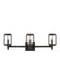 Generation Lighting Flynn Mid-Century Modern 3-Light Indoor Dimmable Bath Vanity Wall Sconce In Aged Iron Finish With Clear Glass Shades (LV1023AI)