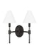 Generation Lighting Robert Mid-Century Modern 2-Light Indoor Dimmable Bath Vanity Wall Sconce In Aged Iron Finish With White Paper Shades (LV1032AI)